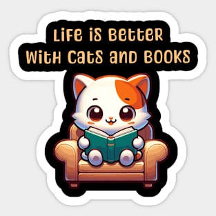 Life is better with cats and books Sticker